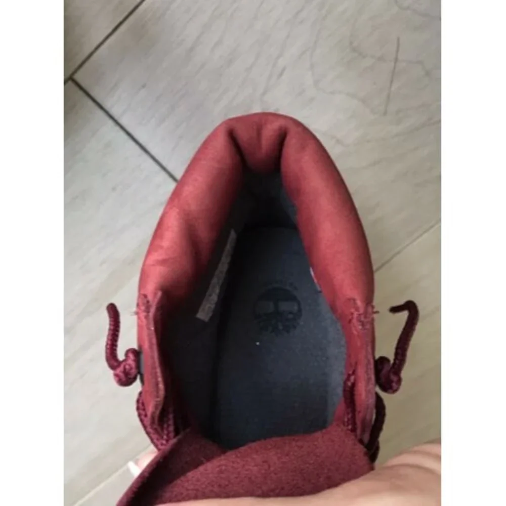 TIMBERLAND 6IN WATERPROOF BOOT BURGUNDY NUBUCK leather 2.5 big girls Rts$130